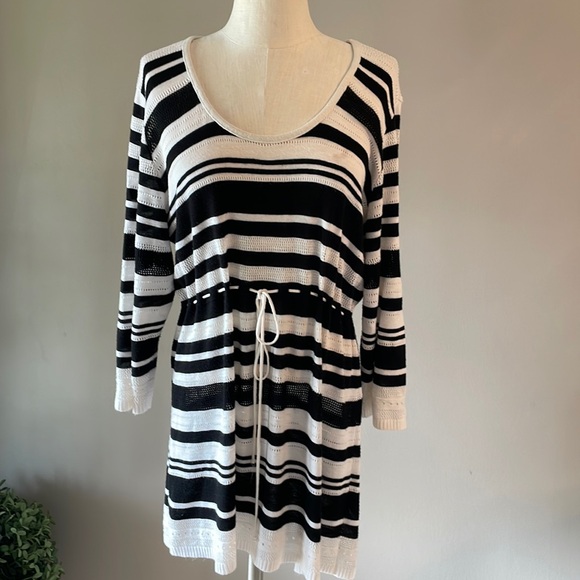 Motherhood maternity white black striped knit sweater lightweight draw string XL - Picture 1 of 10
